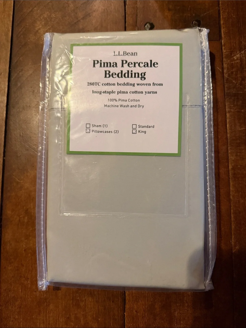 L.L. Bean Pima Percale Bedding - Pastel Mint King Pillowcase
